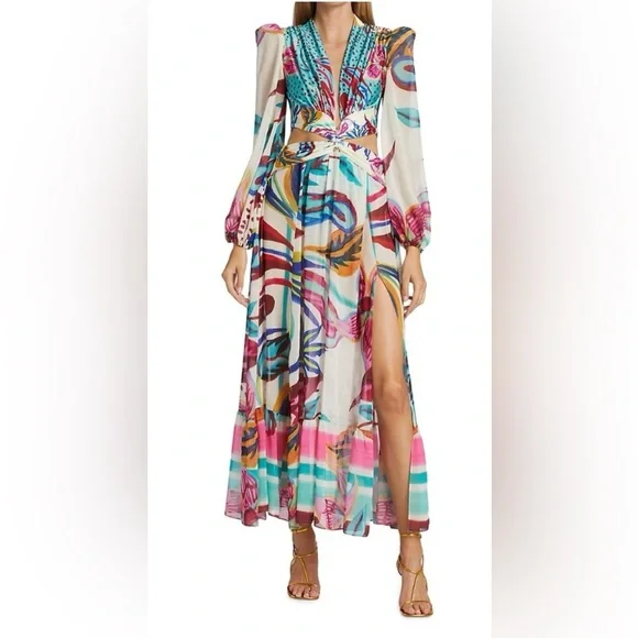 PatBo Size S Flora Print Plunge Maxi with built in bodysuit | Worn Once - Picture 3 of 13